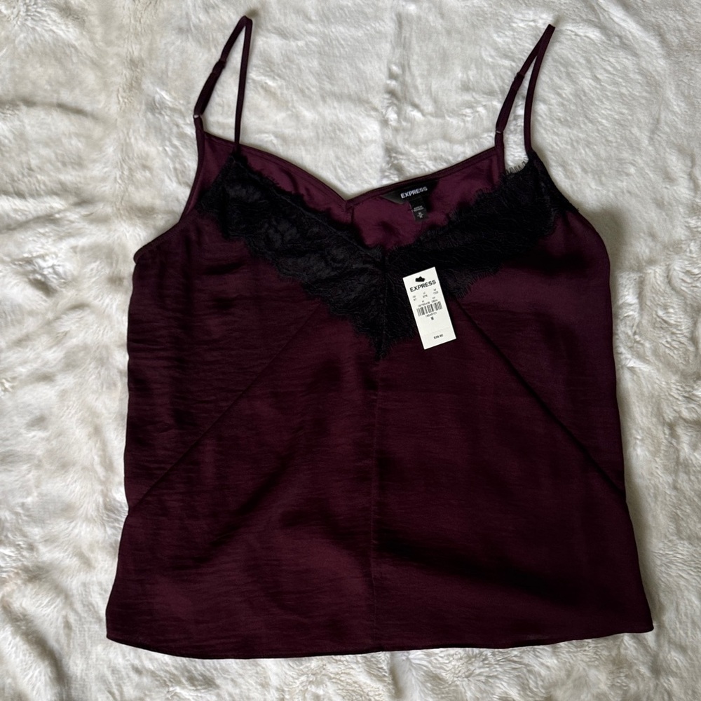 Express Deep Burgundy Cami with Black Lace